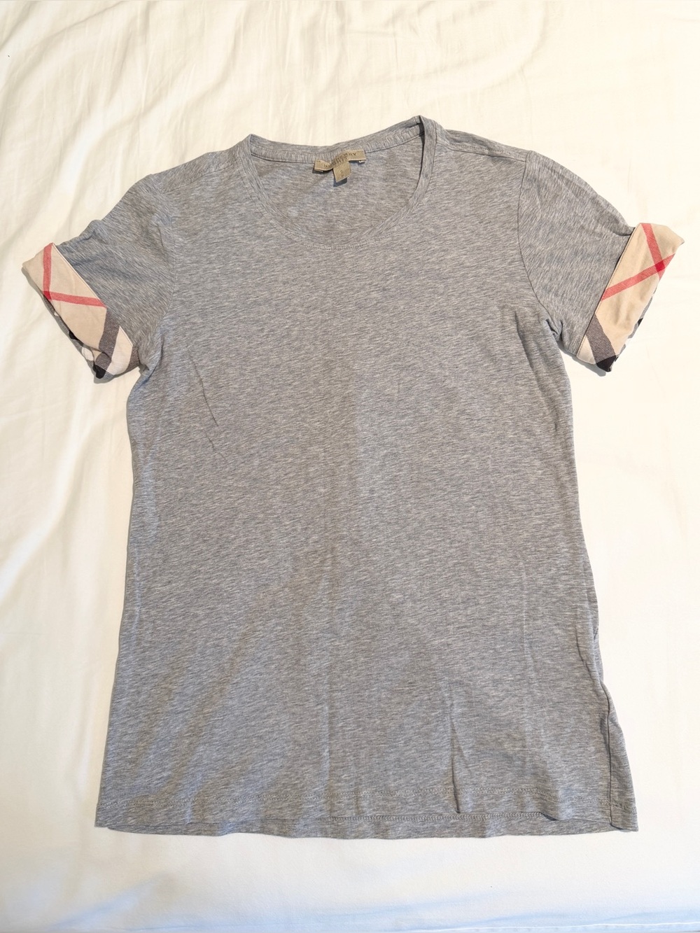 Burberry Women’s Plaid Trim Gray Tee